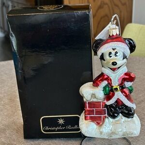 1997 Christopher Radko Disney Rooftop Mickey Mouse Glass Ornament Box Tag 6.25"